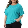 Women's Plus Size Eyelet Double Layered Hem Crew Neck Batwing Sleeve Casual Summer Blouses - Agnes Orinda - 2 of 4