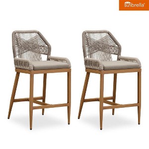 PURPLE LEAF Patio Sunbrella Bar Stools Set of 2 Handwoven Wicker Bar Height Stool Modern Aluminum Outdoor Wicker Barstools with Back and Cushion - 1 of 1
