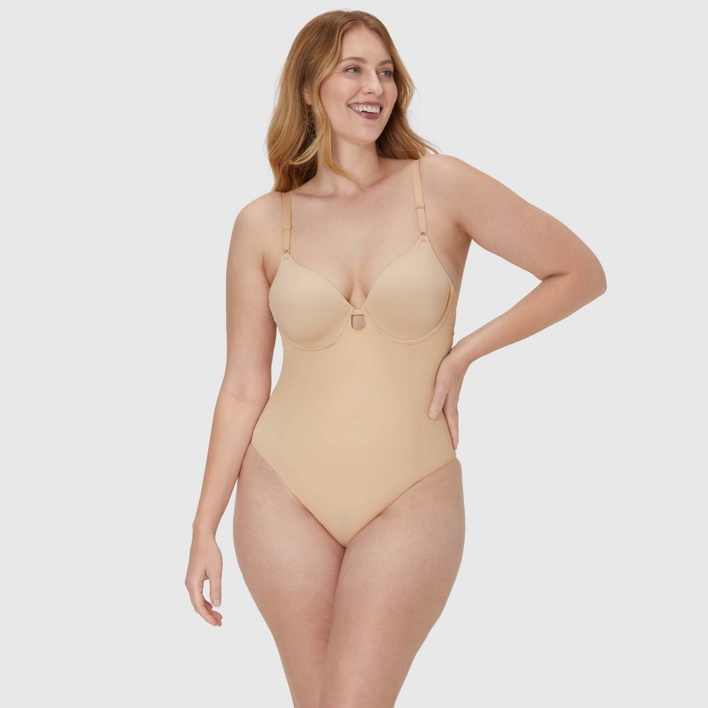 Maidenform Women's Extra Firm Control All-In-One Bodysuit SES853 - Almond 2XL: Nylon Spandex Knit Shapewear, Waist Slimming