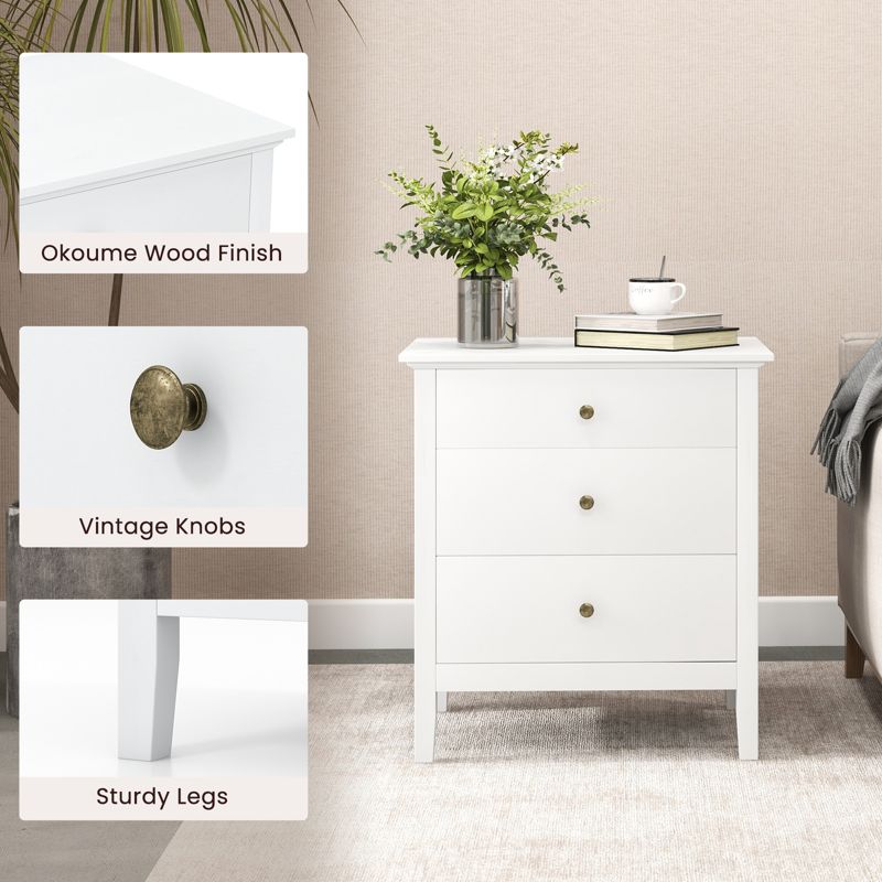 Tangkula 3-Drawer Modern Nightstand Bedside Table Wooden End Table White/Black, 3 of 6