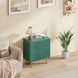 3 Drawer Dresser for Bedroom, 28"W Fluted Chest of Drawers with Gold Handles, Wooden Dresser Narrow Nightstand, Clothes Storage Organizer for Bedroom - 1 of 4