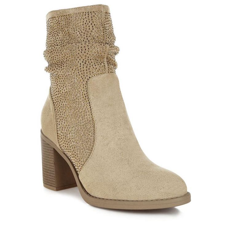 London Rag Womens Chinar Rhinestone Studded Slouchy Ankle Boots 5