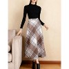 Women's Wool Plaid A-Line Skirt - Winter Warm Elastic Waist Pleated Long Skirt Coffee - 4 of 4