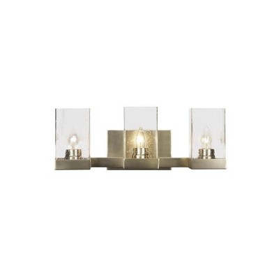 Toltec Lighting Nouvelle 3 - Light Vanity in  New Aged Brass with 4" Square Clear Bubble Shade