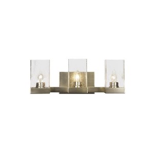 Toltec Lighting Nouvelle 3 - Light Vanity in  New Aged Brass with 4" Square Clear Bubble Shade - 1 of 1