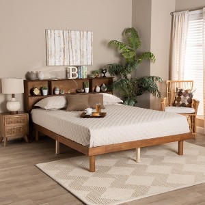 Baxton Studio Lochlan Mid-Century Modern Transitional Walnut Brown Finished Wood Queen Size Platform Bed with Charging Station Baxton Studio Lochlan Mid-Century Modern Transitional Walnut Brown Finished Wood Queen Size Platform Bed with Charging Station