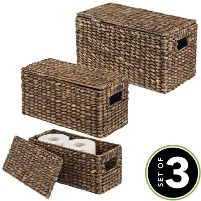 Brown Wicker Rectangular Storage Basket Set of 3