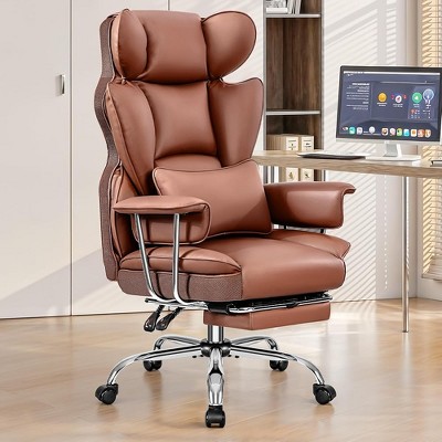 KERDOM Office Desk Chair, Big and Tall Executive Chair with Footrest, Ergonomic Reclining High Back Support, Brown