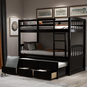 Streamdale Twin Bunk Bed With Ladder, Safety Rail, Twin Trundle Bed With 3 Drawers For Teens Bedroom - 1 of 4