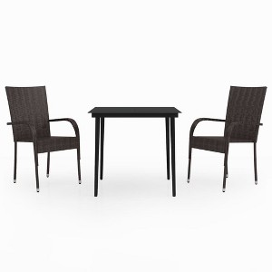 vidaXL Garden Dining Set Black PE rattan, powder-coated steel, glass - Brown and Black 31.5" Table Length 2 Items - 1 of 4