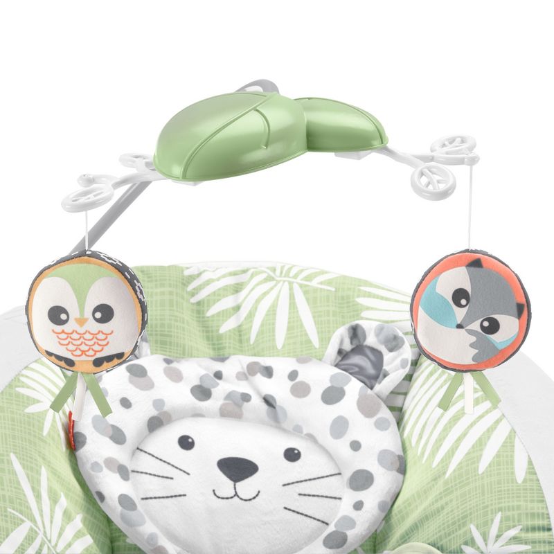 Fisher-Price Snow Leopard Deluxe Baby Bouncer Seat with Soothing Sounds, Calming Vibrations, and Overhead Mobile with 2 Soft Toys, 2 of 6
