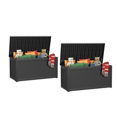 VisioGear Deck Boxes, 2-Piece 260 Gal Outdoor Storage Deck Box, Small Patio Storage Bin for Garden Tools, Black, 67.72"*32.20"*33.66"