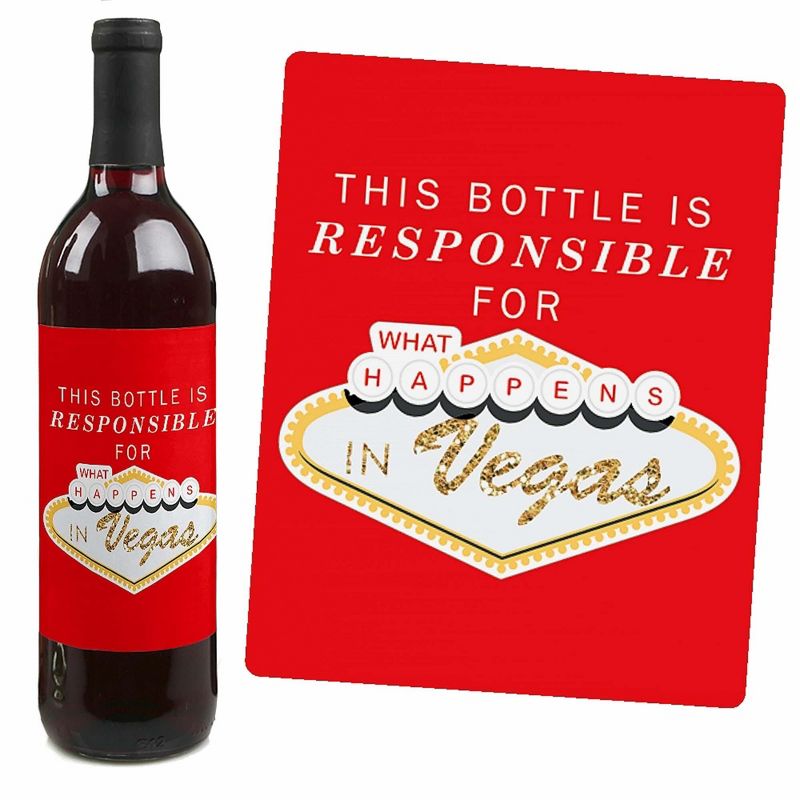 Big Dot of Happiness Las Vegas - Casino Decorations for Women and Men - Wine Bottle Label Stickers - Set of 4, 3 of 9