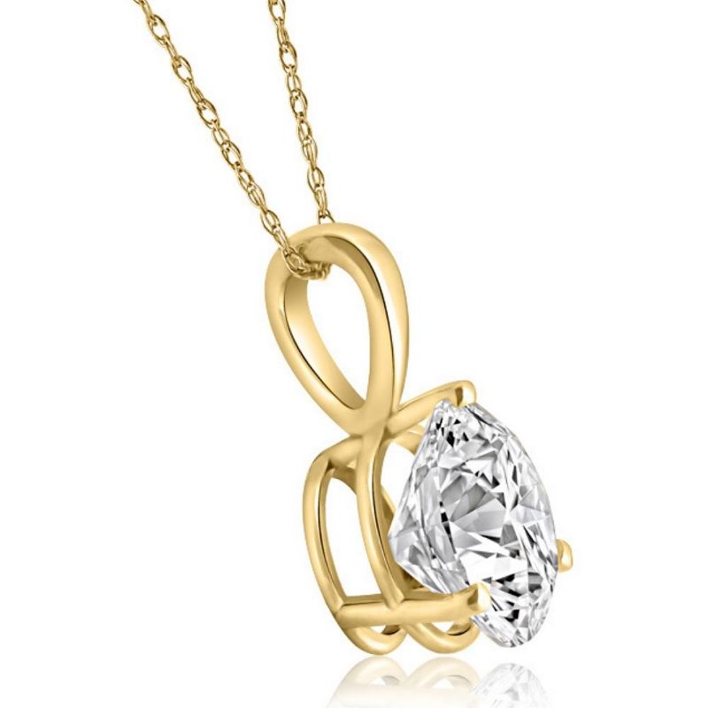 Pompeii3 2Ct Pear Shape Diamond Solitaire Necklace 14k Yellow Gold Pendant Lab Created, 2 of 5