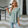 Women Summer Fall Casual 3/4 Long Sleeve Kint Shirt V Neck Solid Color Loose Fit T-Shirt Top Blouse - 3 of 4