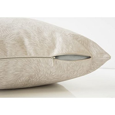 Beige Velvet Feathered Pattern 18" Square Accent Pillow