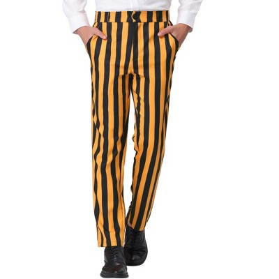 Lars Amadeus Men s Striped Casual Color Block Pants Yellow Black