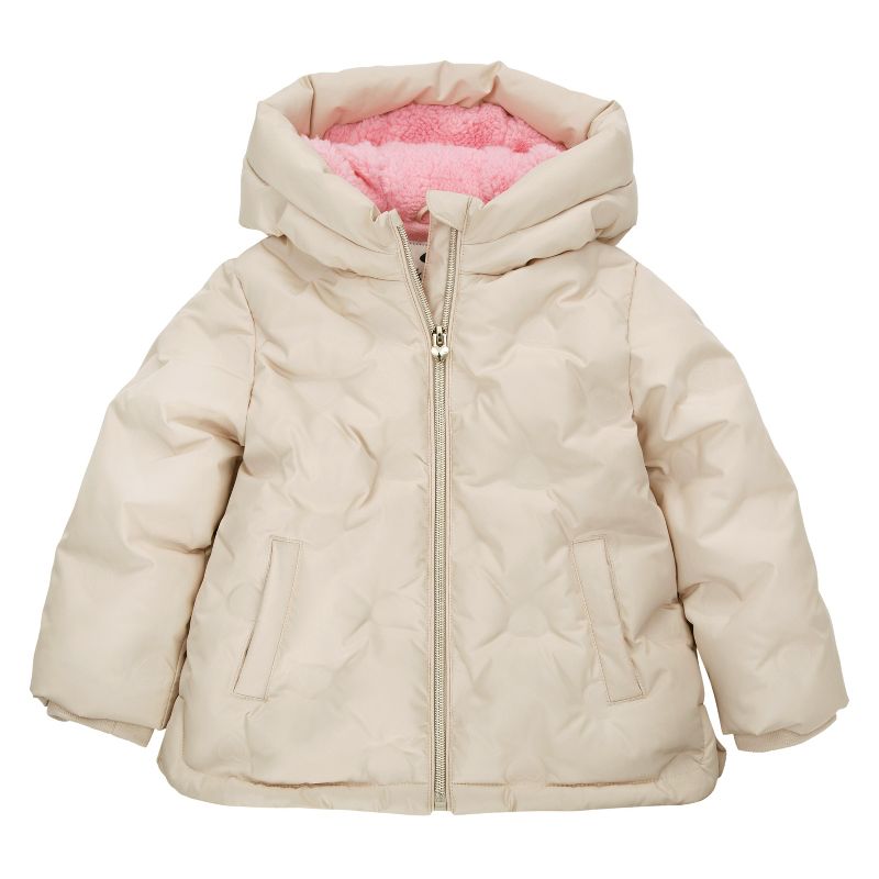 Rokka&Rolla Baby Girls' Heart Pattern Fleece Lined Coat Kids' Puffer Jacket-Ivory, size 6-9 Months