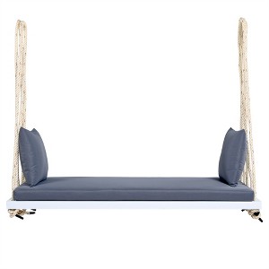 COWLOWN Acacia Wood Hanging Swing Chair, Porch Swing with Cushion & Pillows, 400lb Capacity - 1 of 4