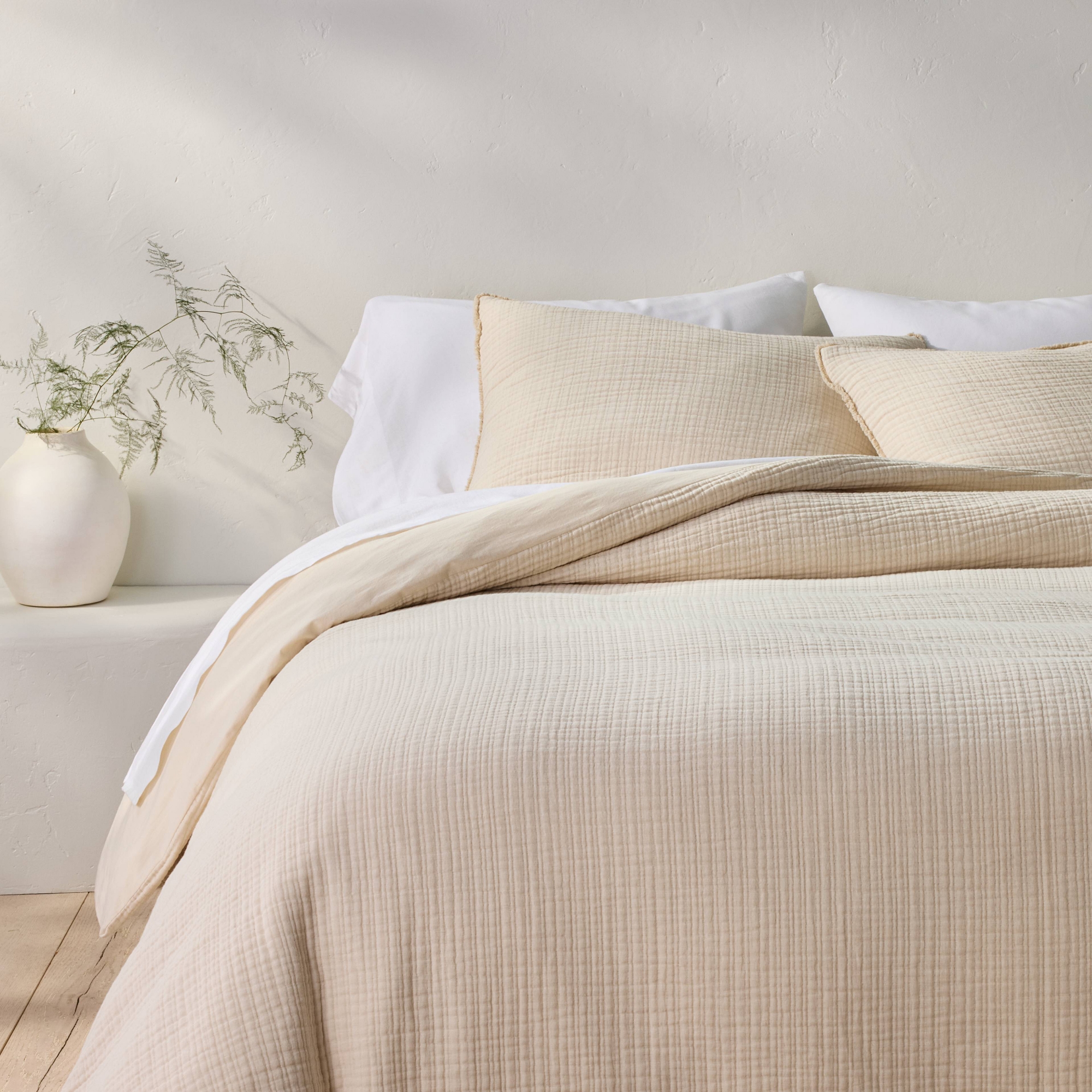 Full/Queen Textured Chambray Cotton Duvet & Sham Set Natural - Casaluna™