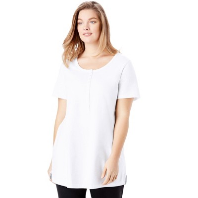 Woman Within Women's Plus Size Perfect Short-Sleeve Scoop-Neck Henley Tunic