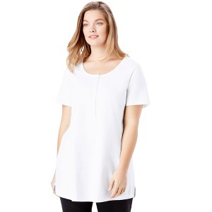 Woman Within Plus Size Perfect Short-Sleeve Scoop-Neck Henley Tunic - 1 of 4