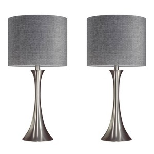 LumiSource (Set of 2) Lenuxe 24" Contemporary Table Lamps Brushed Nickel with Gray Textured Linen Shade - 1 of 4