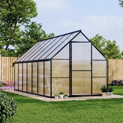 8 x 10/12/14/16FT Greenhouse, Heavy Duty Aluminum-Framed Polycarbonate Greenhouse with Roof Vent, Large GreenHouse for Outdoors (4 Different Size)