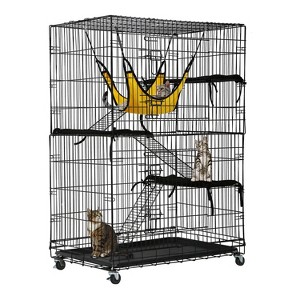 BestMassage 4 Tier 48 Inches Cat Cage Cat Playpen with Double Door Ramp Ladders, Black - 1 of 4