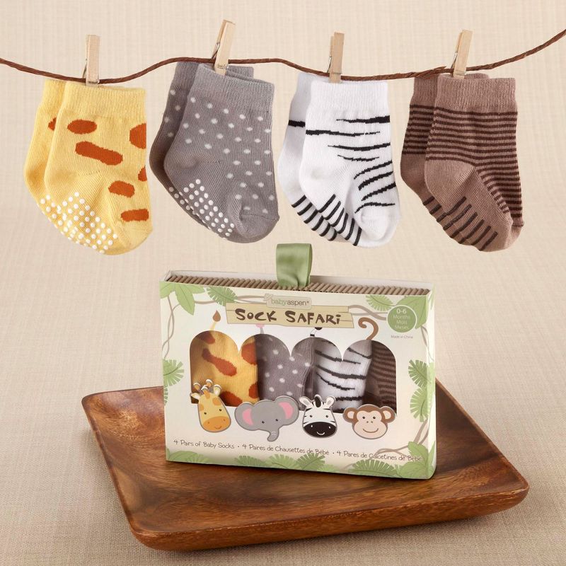Baby Aspen "Sock Safari" Four-Pair Animal-Themed Sock Set | BA15011AS, 2 of 9
