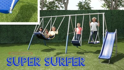 Super Surfer Gray and Blue Metal Swing Set with Slide