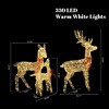 LuxenHome 3-Piece Deer Family Outdoor Holiday Decoration Set with Lights and Timer White, Red - 2 of 4