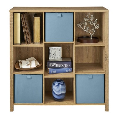 Weathered Oak Adjustable 9-Cube Storage Organizer with Doors