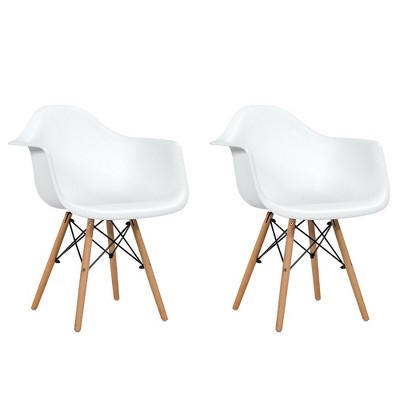 Best Choice Products Set of 2 Mid-Century Modern Dining Arm Chairs w/Molded Plastic Shell White