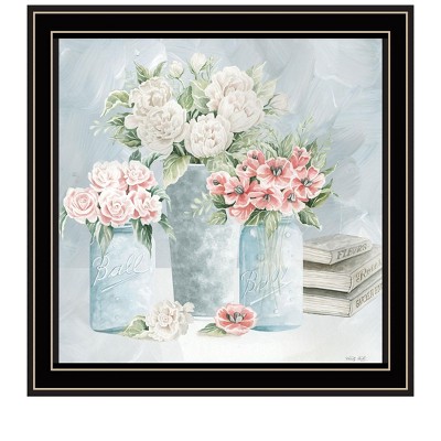 HomeRoots Pastel Peonies Pretties Black Framed Print Wall Art