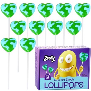 Zeesy Love the Earth Lollipops – 12-Count Individually Wrapped Heart-Shaped Candies – Perfect for Earth Day Favors & Eco Events - 1 of 1
