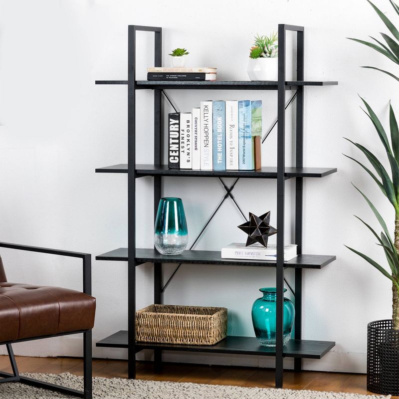 Modern Industry Metal/Wooden 4 Tier Bookcase with Shelves - Glitzhome, 2 of 9