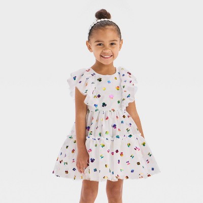 Toddler Girls' Disney Minnie Mouse Rainbow Foil Tulle Dress - White