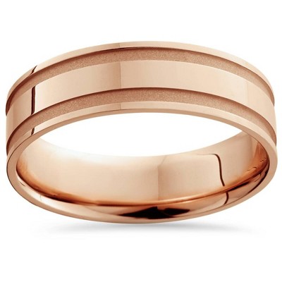 Pompeii3 14K Rose Gold Mens Grooved Wedding Band 6mm