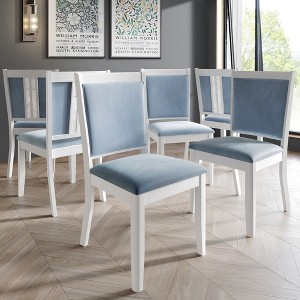 ChaletPosh Set of 6 White Wooden Dining Chair with Light Blue Velvet Cover - 1 of 4