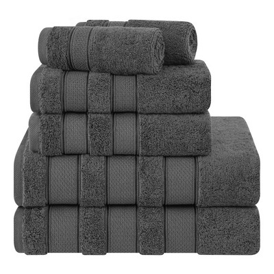 American Soft Linen Salem 6 Piece Bath Towel Set, 100% Turkish Combed Cotton, Rockridge Gray