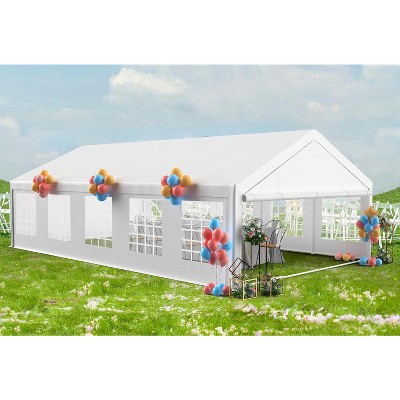 Heavy Duty Outdoor Party Tent w/ Removable Sidewalls, Large White Wedding/Event Canopy w/ Steel Frame