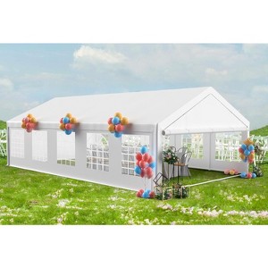 Heavy Duty Outdoor Party Tent w/ Removable Sidewalls, Large White Wedding/Event Canopy w/ Steel Frame - 1 of 4