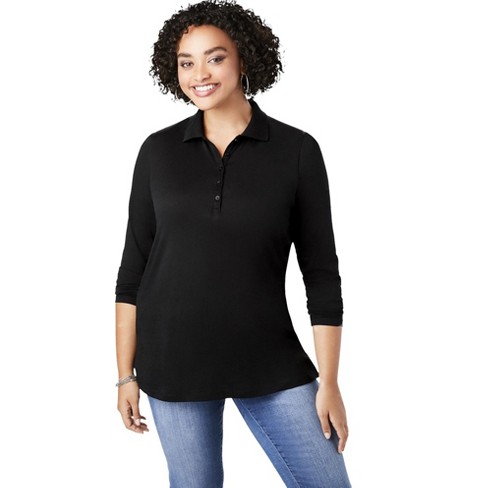 Women's plus size outlet black polo shirts