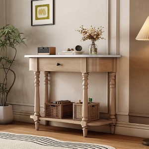 XIYUYEU Retro Corner-Curved Console Table for Entryway,Top Drawer & Bottom Shelf,Foyer Table for Hallway,Living Room - 1 of 4