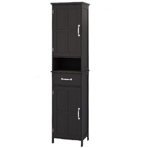 Sevobal Bathroom Storage Cabinets, Double Door Lockers with Drawer and Open Storage Shelf, Upright Storage for Bathroom, Black, 15.74"*11.8"*64.96" - 1 of 4
