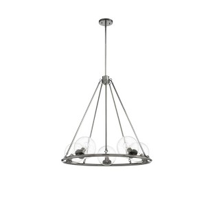 Sunset Lighting  Messier 5 Light Chandelier, Clear Seeded Glass Globe, Dimmable, Antique Gunmetal - 1 of 3