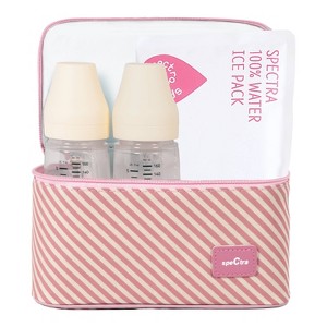 Spectra Pink Striped Cooler with Ice Pack and Breast Milk Bottles Kit - 1 of 4