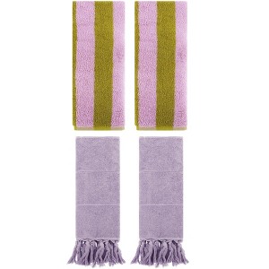 REGALWOVEN 4 Packs Striped and Solid Tassels Absorbent Soft Cotton Hand Towel for Bathroom - 1 of 4