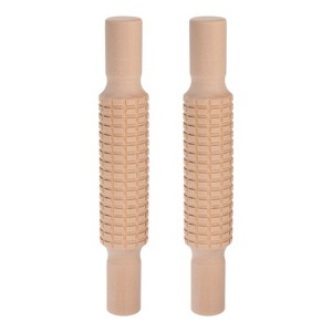 Unique Bargains Crafts Baking Solid Non-Stick Wood Rolling Emboss Clay Roller 8.27" x 1.38" 2 Pcs - 1 of 4